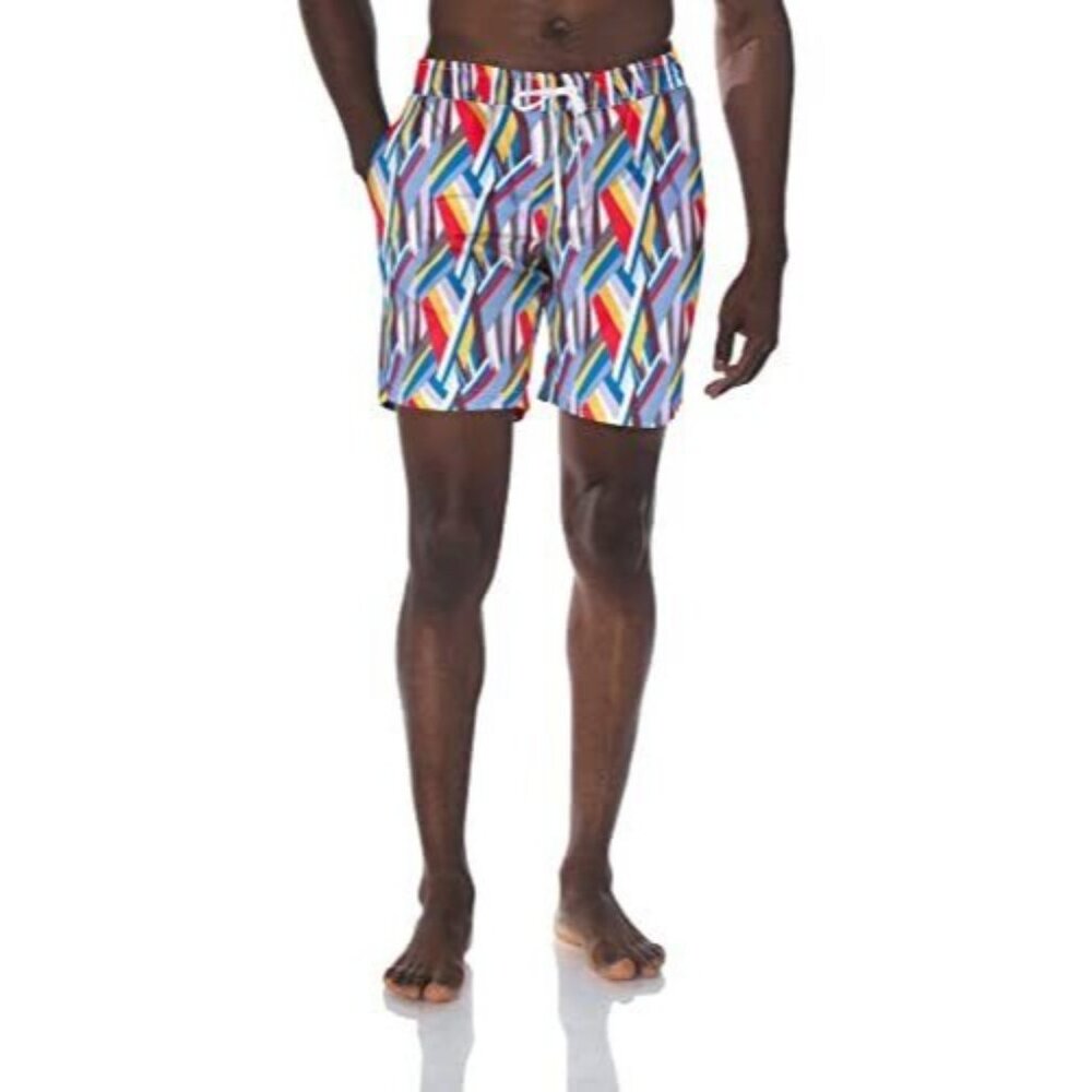 2(x)ist Men Quick Dry Board Short Pockets Swimwear, Woven Stripe-Orange Size L